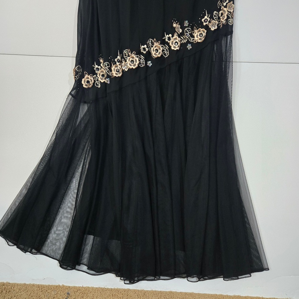 R&M Richards Gown Women 18W Black Floral Beaded Sequin Mesh Formal Evening Dress - Picture 3 of 9